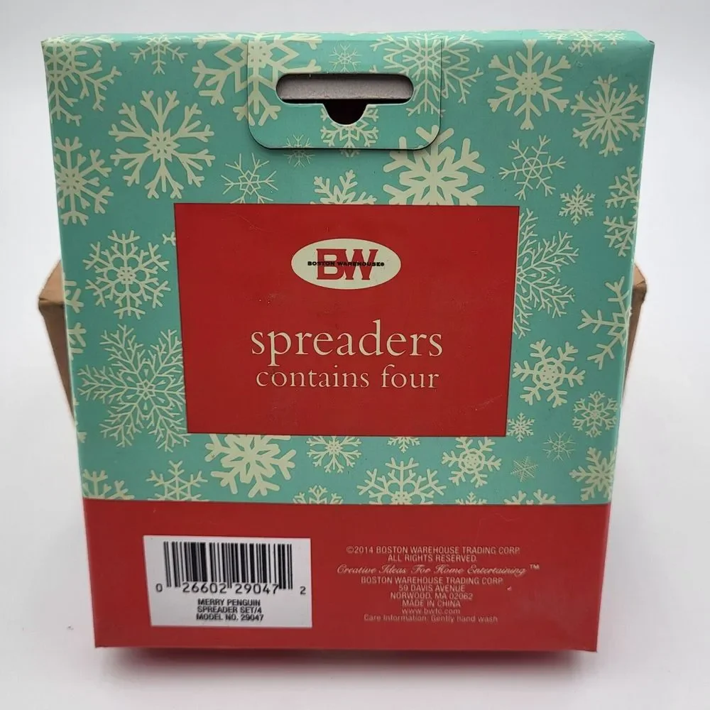 Boston Warehouse Christmas Penguins‎ Set of 4 Spreaders Cheese Snack